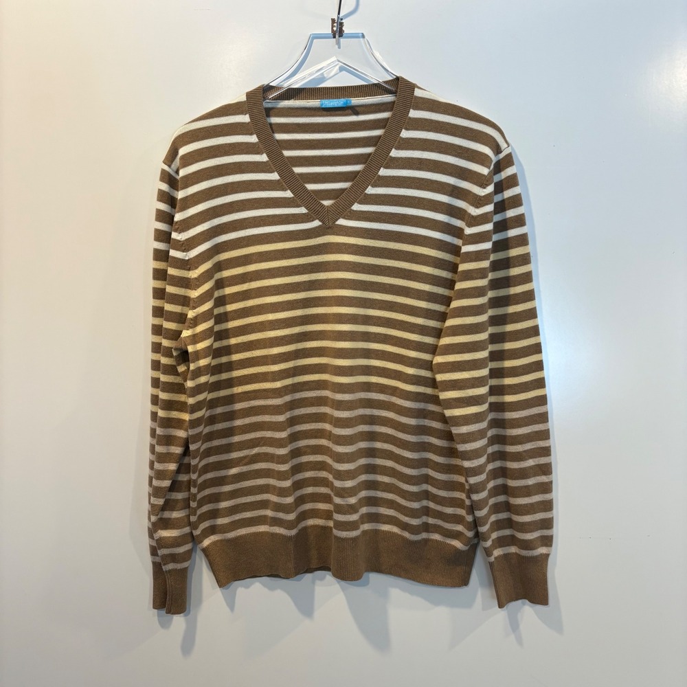 J McLaughlin Womens‎ Striped V Neck Sweater Brown Cream Size M